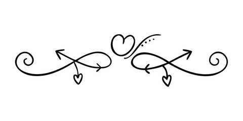Whimsical doodle arrows and heart divider swirl