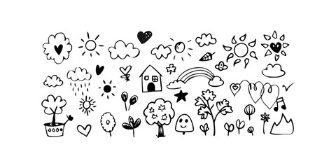 Whimsical Doodle Elements on Transparent Background