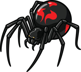 Black widow spider vector art venomous arachnid illustration with red hourglass symbol