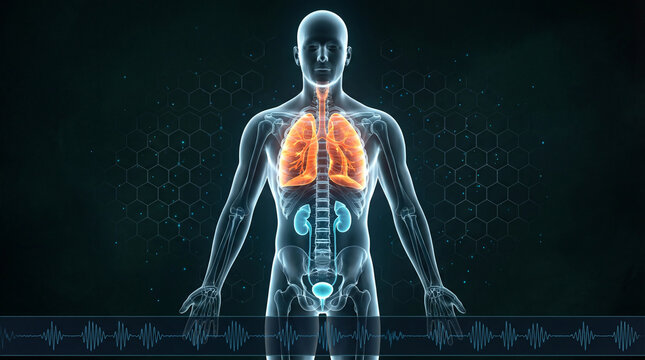 Human body anatomy with transparent organs medical illustration for healthcare educational purposes - Powered by Adobe