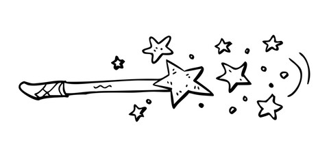 Whimsical hand drawn magic wands and stardust sparkle