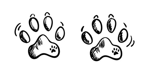 White doodle style animal paw prints and footprints