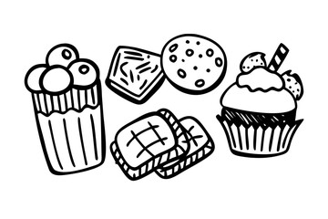 White Doodles of Cupcakes Cookies and Candy dessert