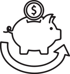 Minimalist Piggy Bank Icon with Dollar Coin and Growth Arrow – Save Money, Finance, Investment Concept