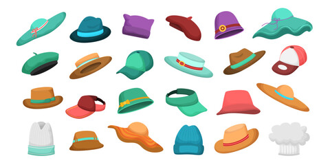 Colorful Hats And Caps Cartoon Illustration Collection