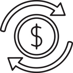 Circular Dollar Exchange Icon – Black and White Line Art Symbol for Financial Transactions, Currency Flow, and Money Transfer