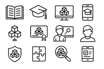 Icon education smartphone avatar student magnifying certificate blockchain vector icons shield app
