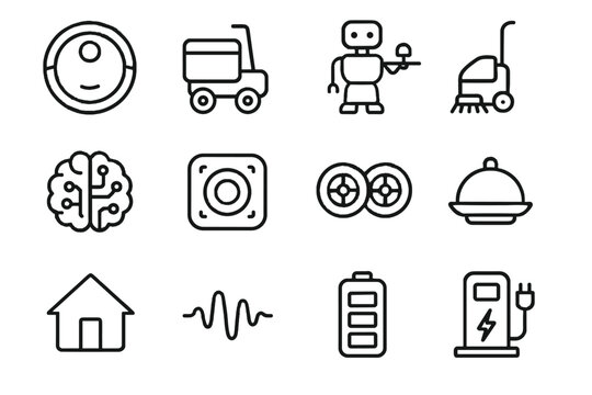 Icons battery vector sensor charging tray house vacuum service cleaning robot icon