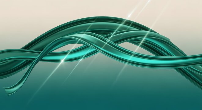 Satin ribbon folds form spectacular emerald ribbon arcs glowing softly with brilliant jade highlights and soft shimmering beams. Abstract elegant concept