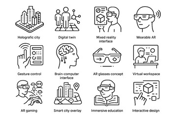 Concept control overlay smart virtual icons ar vector icon workspace wearable twin