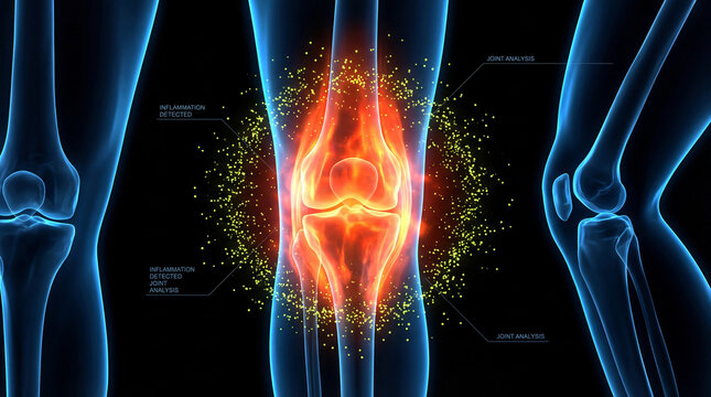 Inflamed knee joint anatomy medical illustration of pain and inflammation arthritis concept