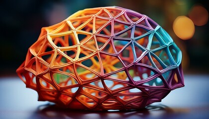 a close up of a complex colorful 3d printed lattice structure forming an organic shape