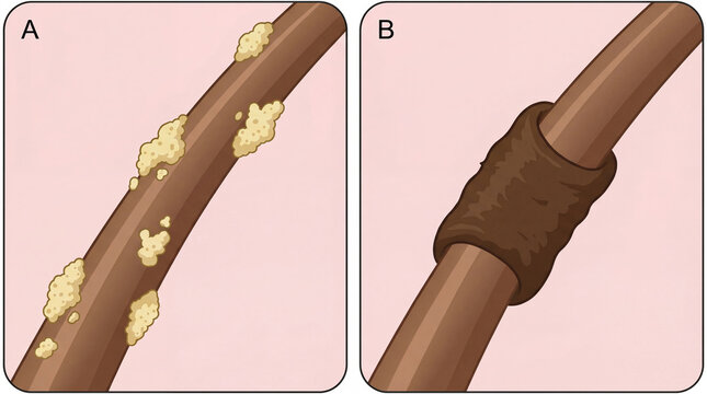 Illustration of hair shaft abnormalities trichorrhexis nodosa and pili annulati vector diagram 