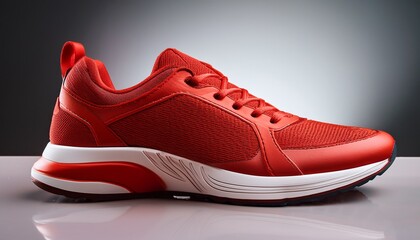 red sports shoe has smooth texture on clean surface ideal for product photography