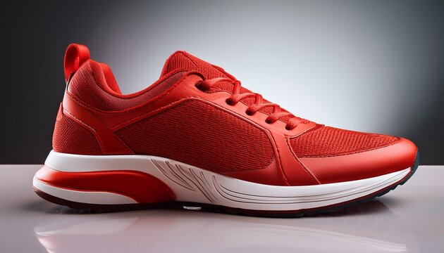 red sports shoe has smooth texture on clean surface ideal for product photography