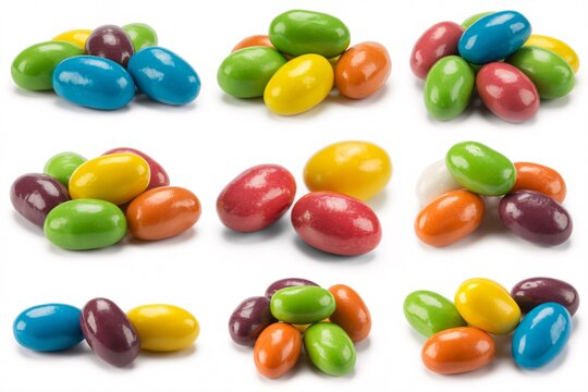 Colorful jelly beans candy assortment sweet treats isolated on white background - Powered by Adobe