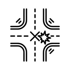 Icon representing a car accident at a fourway intersection