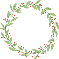 A green wreath with red berries is shown