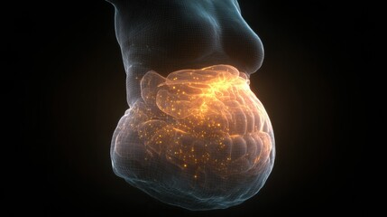 Belly Showing Visceral Fat With Internal Graphic Overlay Highlighting Body Composition
