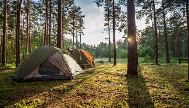 camping in a forest - Powered by Adobe