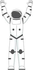 A cartoon astronaut is standing in a white space suit
