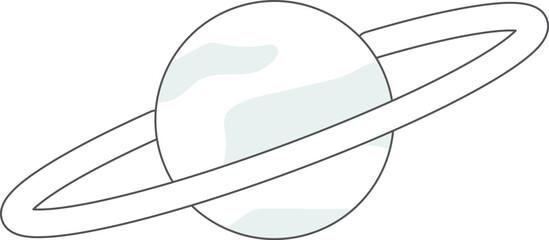 A white drawing of a planet with a ring around it
