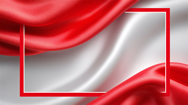 Red and silver satin fabric with elegant rectangular frame, luxurious background concept for celebration, design, decoration and festive themes.