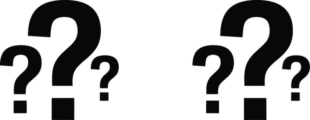 Two black question marks presented on a plain white background simple design