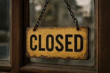 Closed Signage: The Closed sign hangs resolutely, indicating a temporary halt in services, evoking a sense of stillness and anticipation.