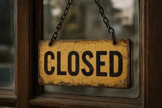 Closed Signage: The Closed sign hangs resolutely, indicating a temporary halt in services, evoking a sense of stillness and anticipation.