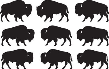 Buffalo silhouette collection American prairie wildlife clipart set