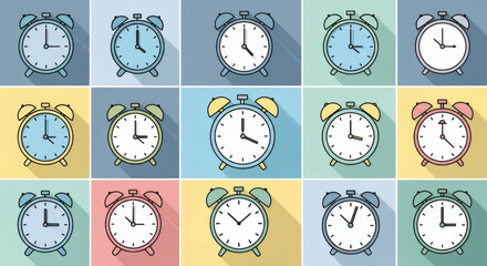 Colorful Alarm Clock Collection Diverse Timepiece Illustrations