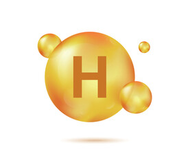 Vitamin H gold capsule. Pill capcule vector illustration isolated on white background. Beauty and health vector concept. Vector illustration