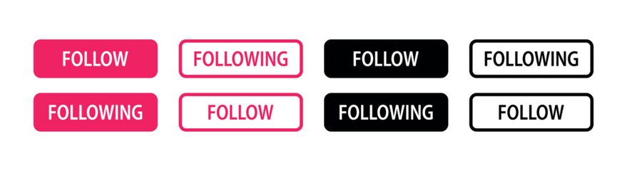 Follow and following buttons. Sign of subscription. The concept of the social network. Vector illustration