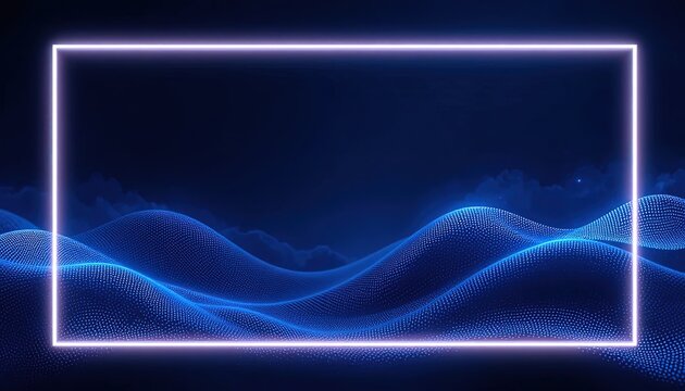 Modern blue abstract background with neon frame for website header or social media post, add text inside the box for a professional presentation