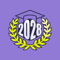 Graduation Cap and Laurel Wreath with Year 2028 mortarboard