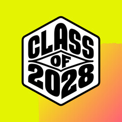 Class of 2028 hexagon logo on abstract background graduation