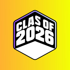 Class of 2026 hexagon logo with white base on yellow gradient