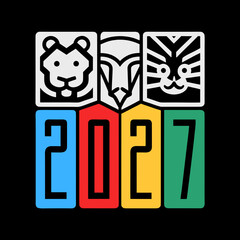 2027 Year of the Lion Tiger and Eagle Graphic vector