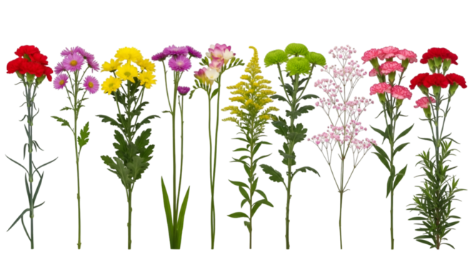 Assortment of Colorful Flowers on Black Background