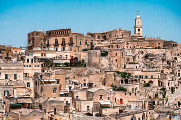 Naklejka premium Ancient Sassi di Matera and Bell Tower, Basilicata, Italy