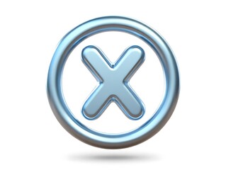 Obraz premium Metallic 3d blue x mark in a circle, isolated on white background