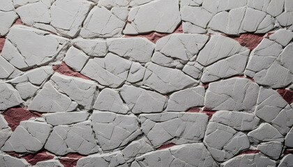 Cracked white stone wall texture background with random pattern and red cracks