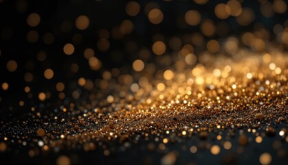 Elegant gold bokeh lights sparkling on dark backdrop create a magical ambiance perfect for holiday designs or upscale branding projects