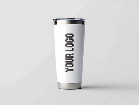 White insulated travel tumbler mug mockup for branding and logos