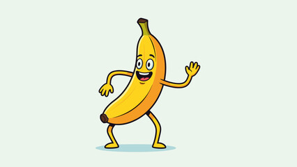 Fototapeta premium Cartoon banana character with happy expression waving and smiling on white background