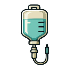 An illustrated fluid bag with a tube used for intravenous hydration.
