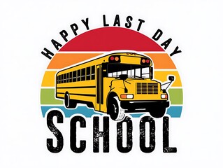 Happy last day school bus graphic design, end of academic year