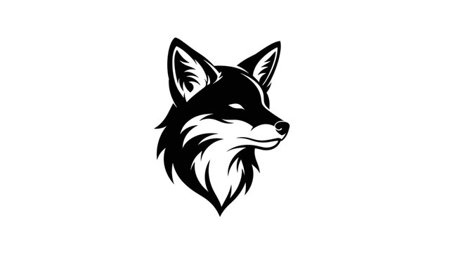 Black and white fox head illustration isolated on white background