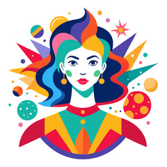 Colorful abstract profile icon of a woman's face